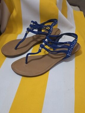 Madden Girl Blue Rhinestone Strappy T‑Bar Sandals